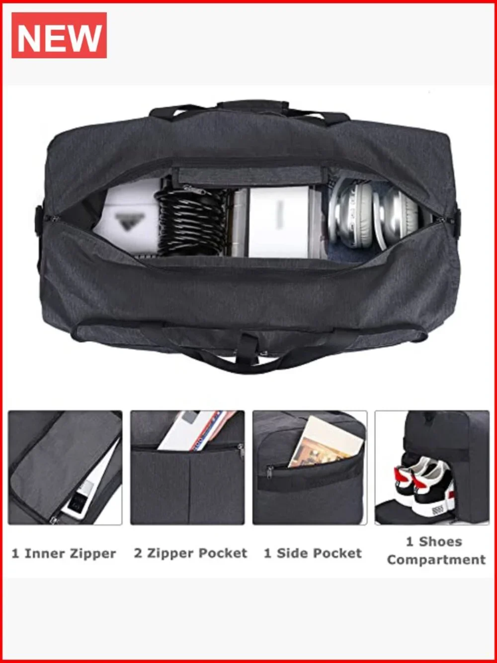 120L Foldable Travel Duffel Bag with Shoe Compartment